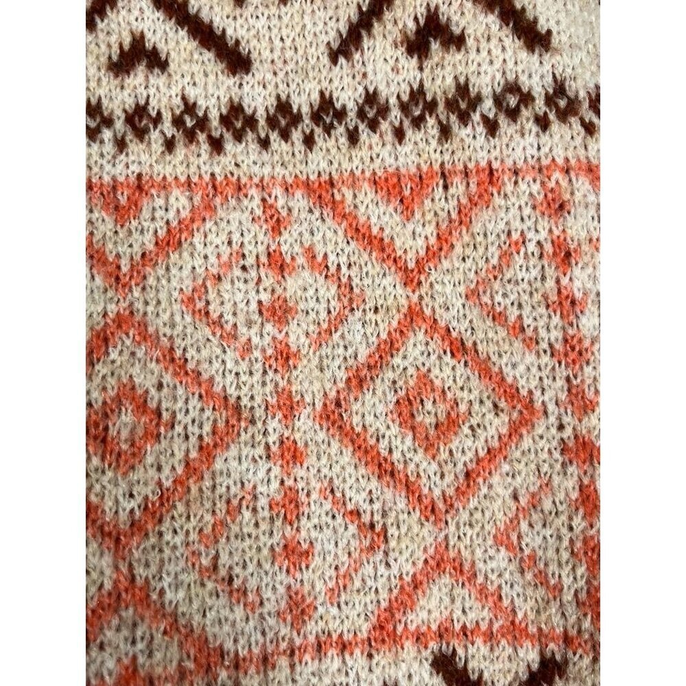 Retro Knit Christmas Sweater Brown XL Roll Neck Western Boho Festive Holiday - Picture 6 of 12